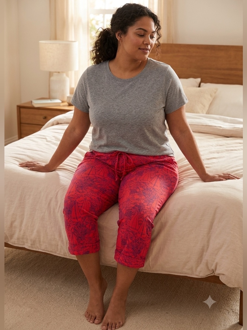 J. Jill Sleep Ultrasoft Piped Cropped Sailboat-Print Pajama Capris